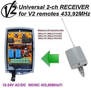 V2 Wally U 1/2/3/4 Compatible 2-channel Receiver 12-24V NO/NC AC/DC 433.92MHz