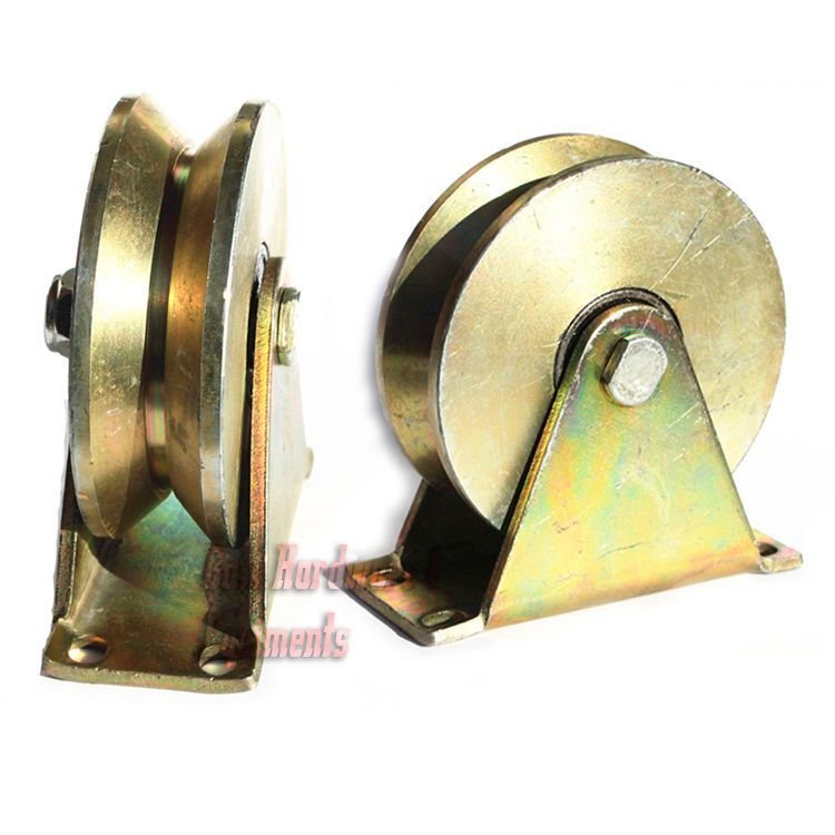 2 Pack 4" inch Sliding Gate Roller Steel V Type Wheel Track Rail Pull w/ Bracket