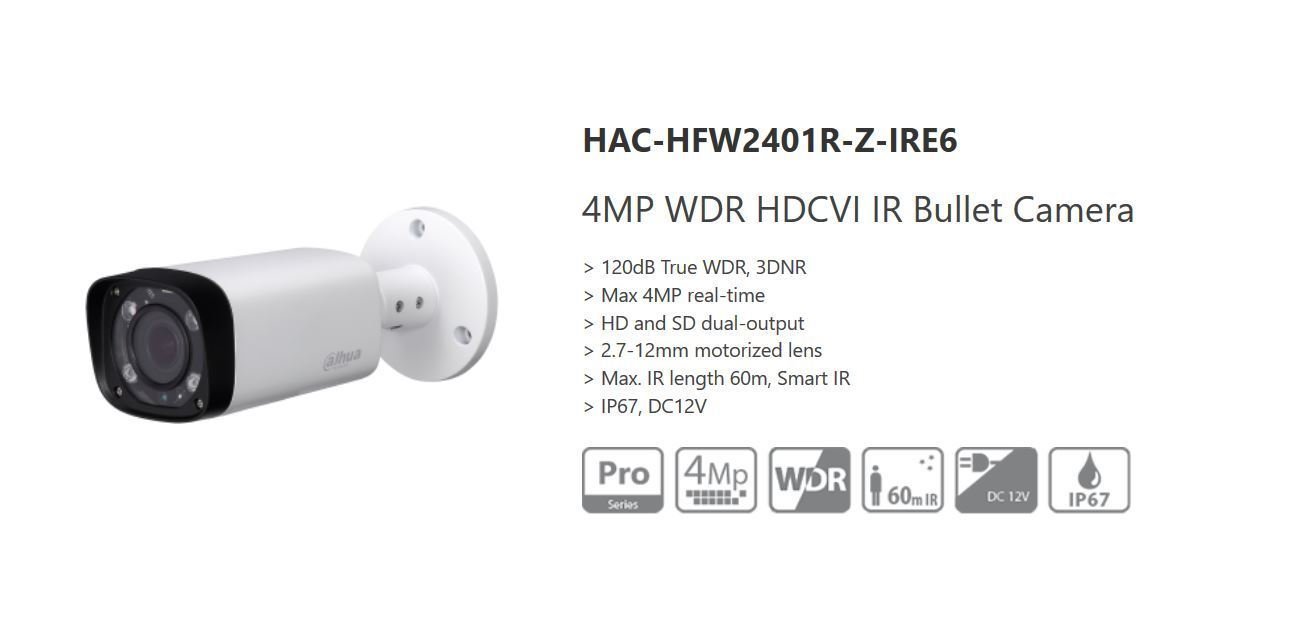Dahua 4MP 3DNR WDR HDCVI Smart IR 60m Bullet Security Camera Waterproof HD/SD UL