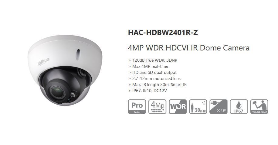 Dahua 4MP WDR 3DNR HDCVI Smart IR Security Dome Camera HD/SD Water/Vandal Proof