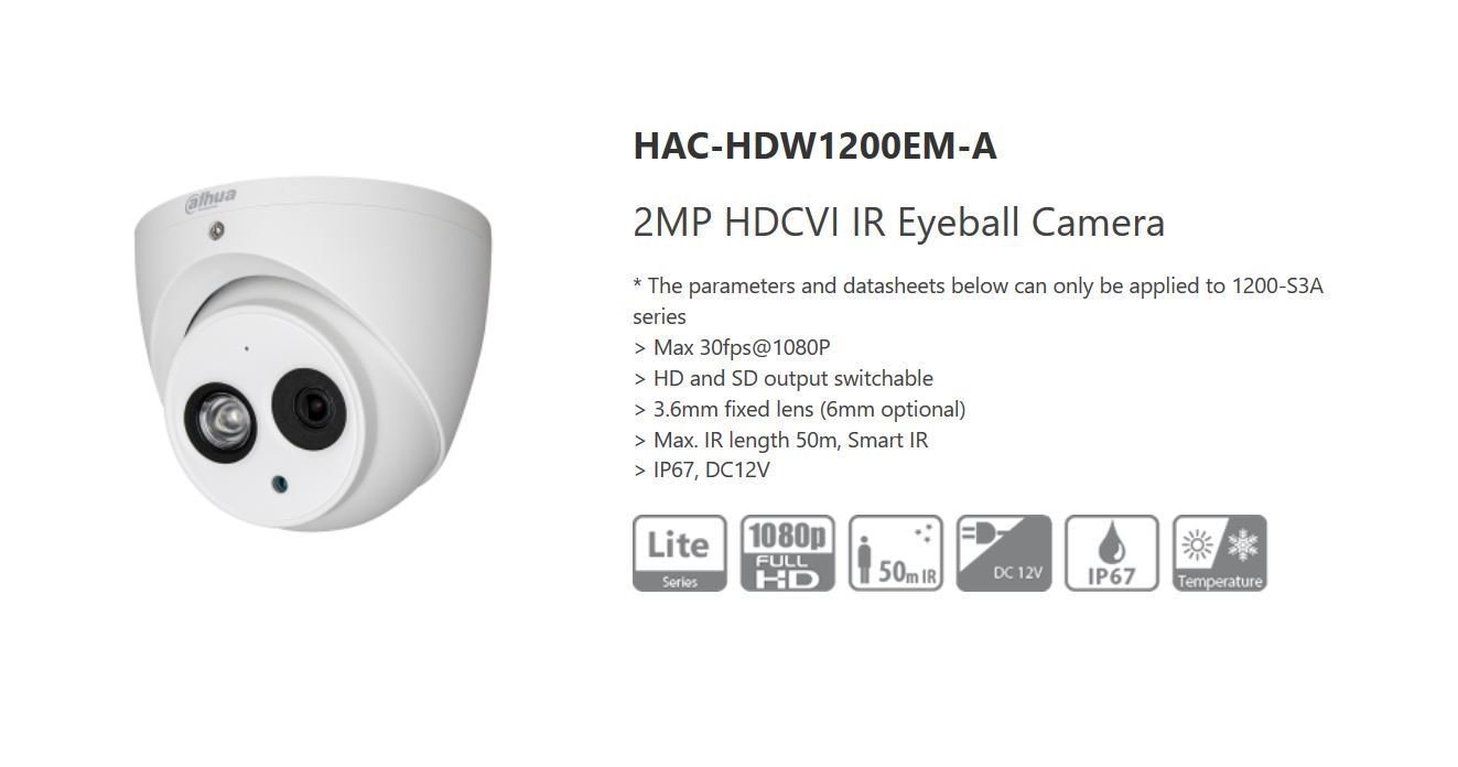Dahua 2MP Audio Mic DWDR HDCVI Smart IR 50m Eyeball Security Camera HD/SD IP67