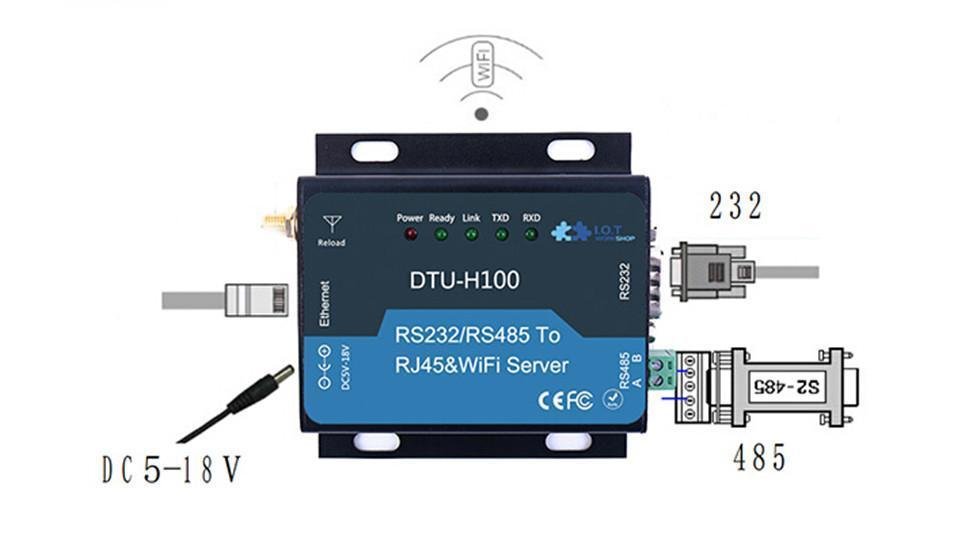DTU HF-H100 5-18V WIFI Serial Server RS232/RS485 to RJ45&WIFI Converter Ethernet