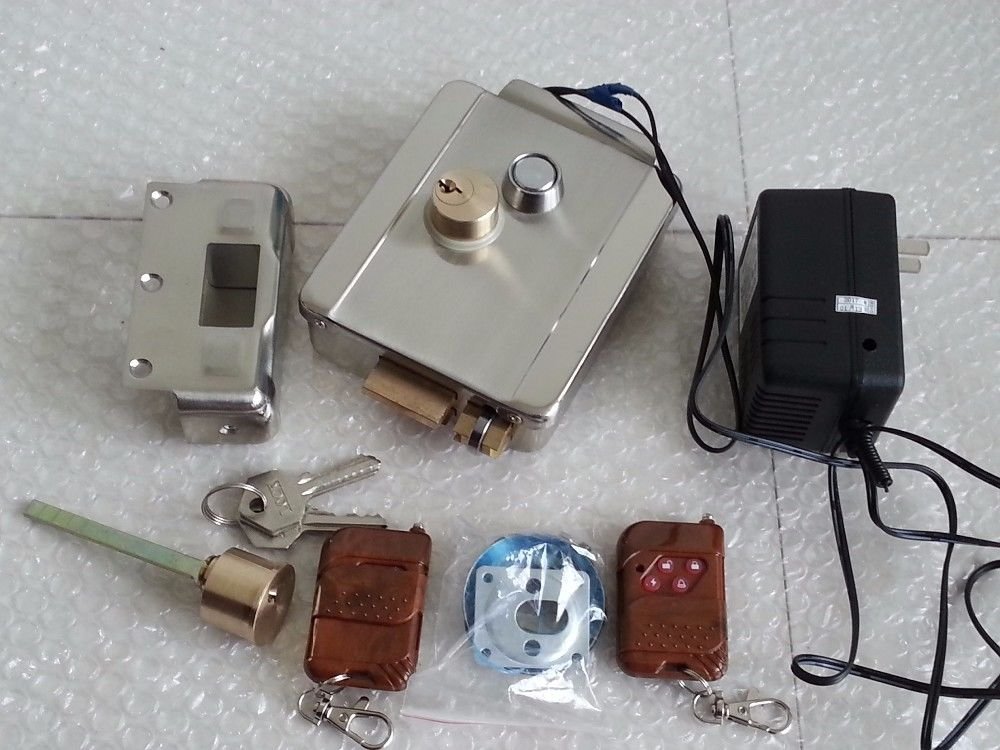 NSEE Stainless Steel Electric Gate Door Lock 2 Remote Control 12V DC Transformer