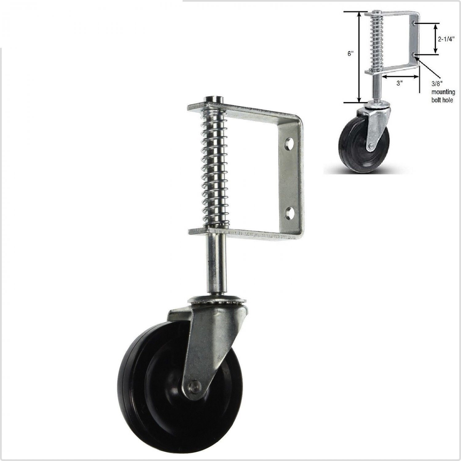 4" inch Gate Wheel Cast Zinc Plated 200LBS Swivel Spring Weight Bracket Schock