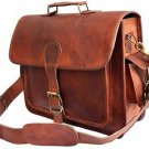 16"Large Leather Bag Business Messenger Laptop Shoulder Briefcase Handbag Brown