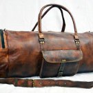 Men's Brown Vintage Genuine Leather large Travel Luggage Duffle Gym Bags tote