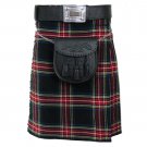 Active Men Black Stewart Tartan Modern Utility Pocket Kilt - 8 yards