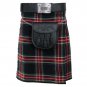 Active Men Black Stewart Tartan Modern Utility Pocket Kilt - 8 yards