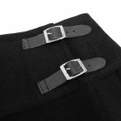 WOMEN'S Ladies Plain Black Tartan Skirt Scottish Mini Kilt Mod Skirt With Leather Straps