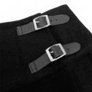 WOMEN'S 36 Waist Plain Black Tartan Skirt Scottish Mini Kilt Mod Skirt With Leather Straps