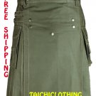 Free Shipping Custom size Olive Green Front Button Kilt 100% Olive Green Cotton Kilt