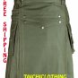 Free Shipping Custom size Olive Green Front Button Kilt 100% Olive Green Cotton Kilt