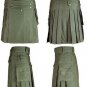 Free Shipping Custom size Olive Green Front Button Kilt 100% Olive Green Cotton Kilt