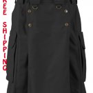 Free Shipping Original Tactical Utility Custom Size Black Cotton Kilt Scottish Highland Utility Kilt