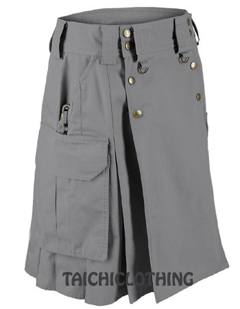 Free Shipping Custom Size Tactical Utility Gray Cotton Kilt Scottish Highland Utility Kilt