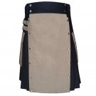 Custom Size Black & Khaki Hybrid Cotton Kilt with Cargo Pockets Chrome Chains Utility Kilt