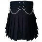 Black Pure Cotton Gothic Kilt With Chrome Chains Standard Custom Sizes