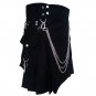 Black Pure Cotton Gothic Kilt With Chrome Chains Standard Custom Sizes