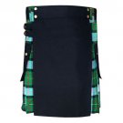 Custom Size Black Hybrid Cotton Kilt Handmade Cargo Pockets Utility Kilt