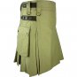 Tactical Deluxe Khaki Leather Straps Cotton UTILITY KILT Custom Size Cargo Pockets Scottish Kilt