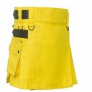 36 Size Tactical Deluxe Ladies Yellow Cotton UTILITY Kilt Style Skirt Cargo Pocket Scottish