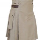 42 Size Men's Khaki Utility Kilt With Leather Straps
