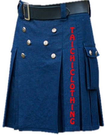 Size 40 Custom Sizes Blue Denim Kilt Blue Utility Denim Kilt