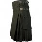 Black Leather Straps Cotton Kilt Deluxe Cargo Pocket Kilt