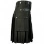 Custom Size Black Leather Straps Cotton Kilt Deluxe Cargo Pocket Utility Kilt