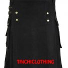 Handmade Black Gothic Kilt UTILITY KILT Custom Size Scottish Highland Utility Kilt