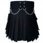 Black Pure Cotton Gothic Kilt With Chrome Chains Standard Size 34