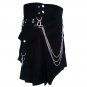 Black Pure Cotton Gothic Kilt With Chrome Chains Standard Size 34