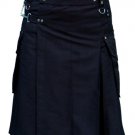 Handmade 100% cotton Black cargo pocket utility kilt Size 36