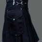 Handmade 100% cotton Black cargo pocket utility kilt Size 38