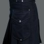 Handmade 100% cotton Black cargo pocket utility kilt Size 36