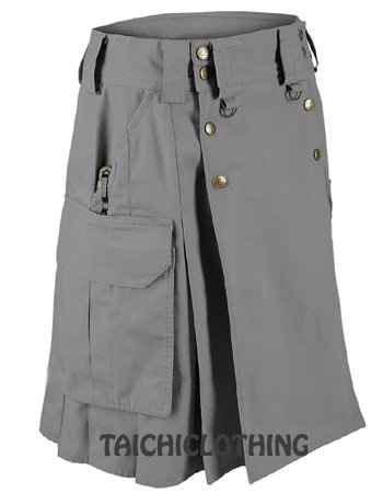 34 Size Tactical Utility Grey Cotton Kilt Scottish Highland Utility Kilt
