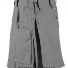 34 Size Tactical Utility Grey Cotton Kilt Scottish Highland Utility Kilt