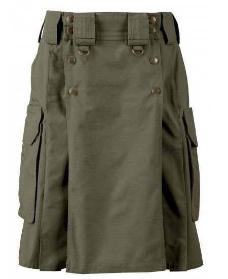 Size 34 TDK Olive Green Tactical Duty Utility Kilt Front Button Kilt 100% Olive Green Cotton Kilt