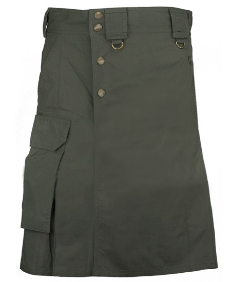 44 Size Front Button Olive Green Tactical Duty Utility Cotton Kilt