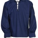 Extra Large Blue Traditional Men's Scottish Jacobean Jacobite Shirt Ghillie Kilt Shirt