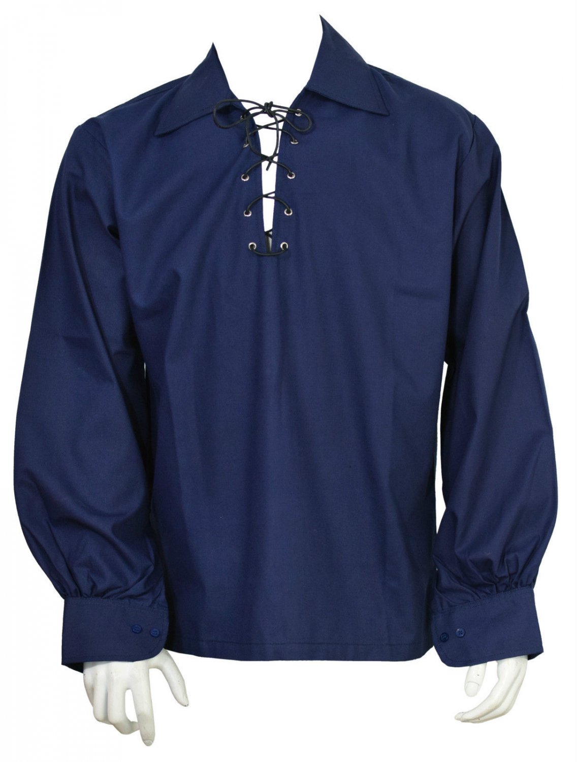 4XL Blue Traditional Men's Scottish Jacobean Jacobite Ghillie Shirt Kilt Shirt