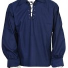 4XL Blue Traditional Men's Scottish Jacobean Jacobite Ghillie Shirt  Kilt Shirt
