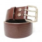 38 Size BROWN EMBOSSED Scottish Double Needle Kilt LEATHER BELT