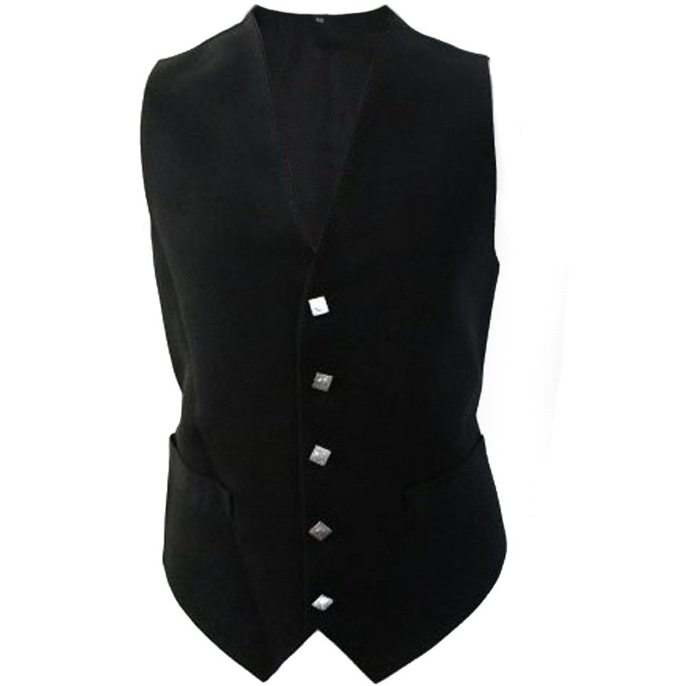 Men's Size 38 Plain Black Tartan Vest Premium Quality Scottish Vest