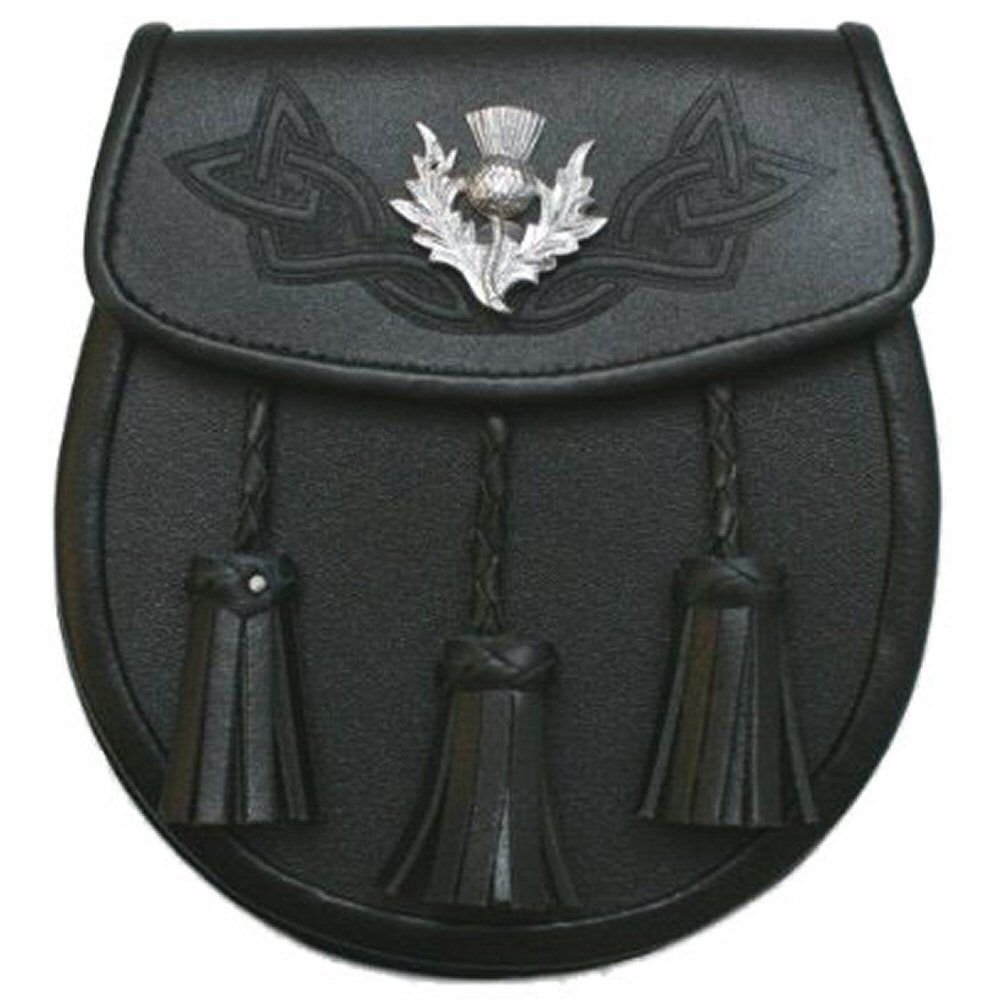 Men Scottish Black Celtic Kilt Sporran With Metal Thistle