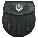 Men Scottish Black Celtic Kilt Sporran With Metal Thistle