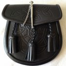 Men Scottish Black Celtic Kilt Sporran With Metal Thistle Pin