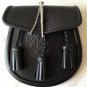 Men Scottish Black Celtic Kilt Sporran With Metal Thistle Pin