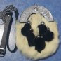 Scottish White Black RABBIT FUR Skin 3 Tassel Leather Kilt SPORRAN POUCH