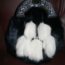Scottish Black Rabbit Fur Sporran 5 Tassel Leather Kilt Sporran